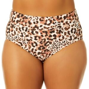 Time and Tru Womens 2X Bikini Bottoms High Waist Brown Animal Print Swim Wear